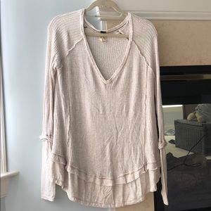 Free people oatmeal sweater/shirt. Waffle style